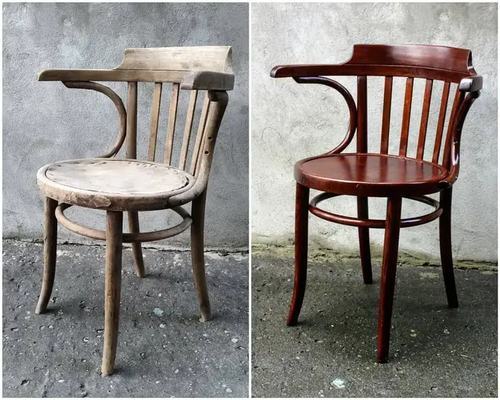 Krzesło Thonet przed i po renowacji